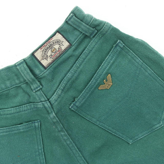 Armani Womens Jeans High Waisted Tapered Green Vintage Armani Jeans W22-23 Size XXS | Armani Junior Jeans Suitable For Teenagers