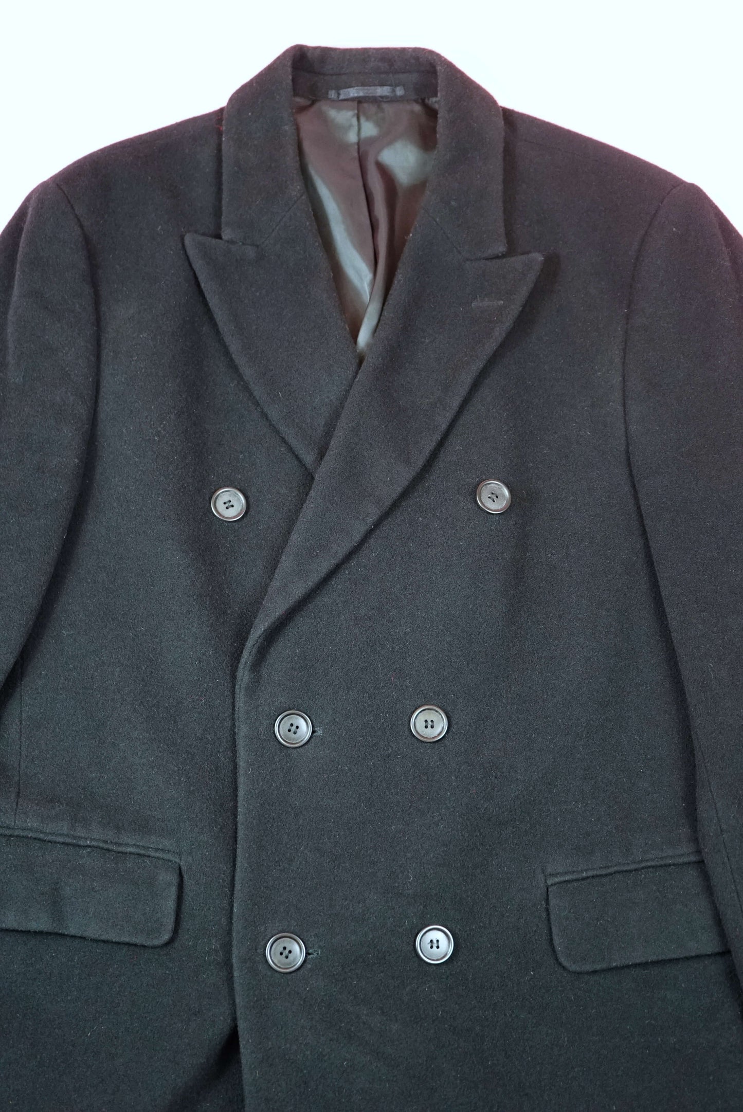 Black Double Breasted Wool Cashmere Overcoat 3/4 Winter Coat Size XL