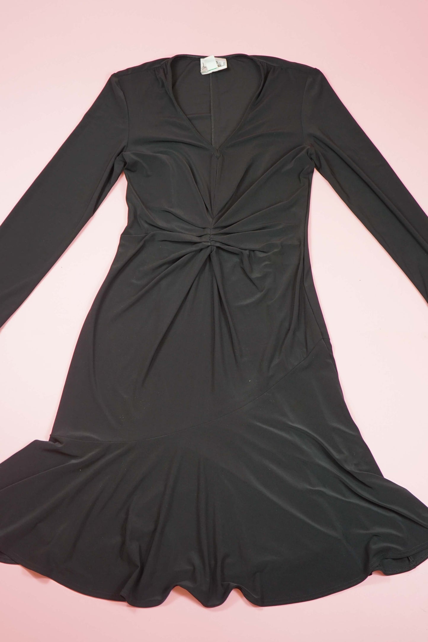 Black Elegant Dress Jersey Midi Dress Long Sleeves Vintage UK Size 12/ EU 40
