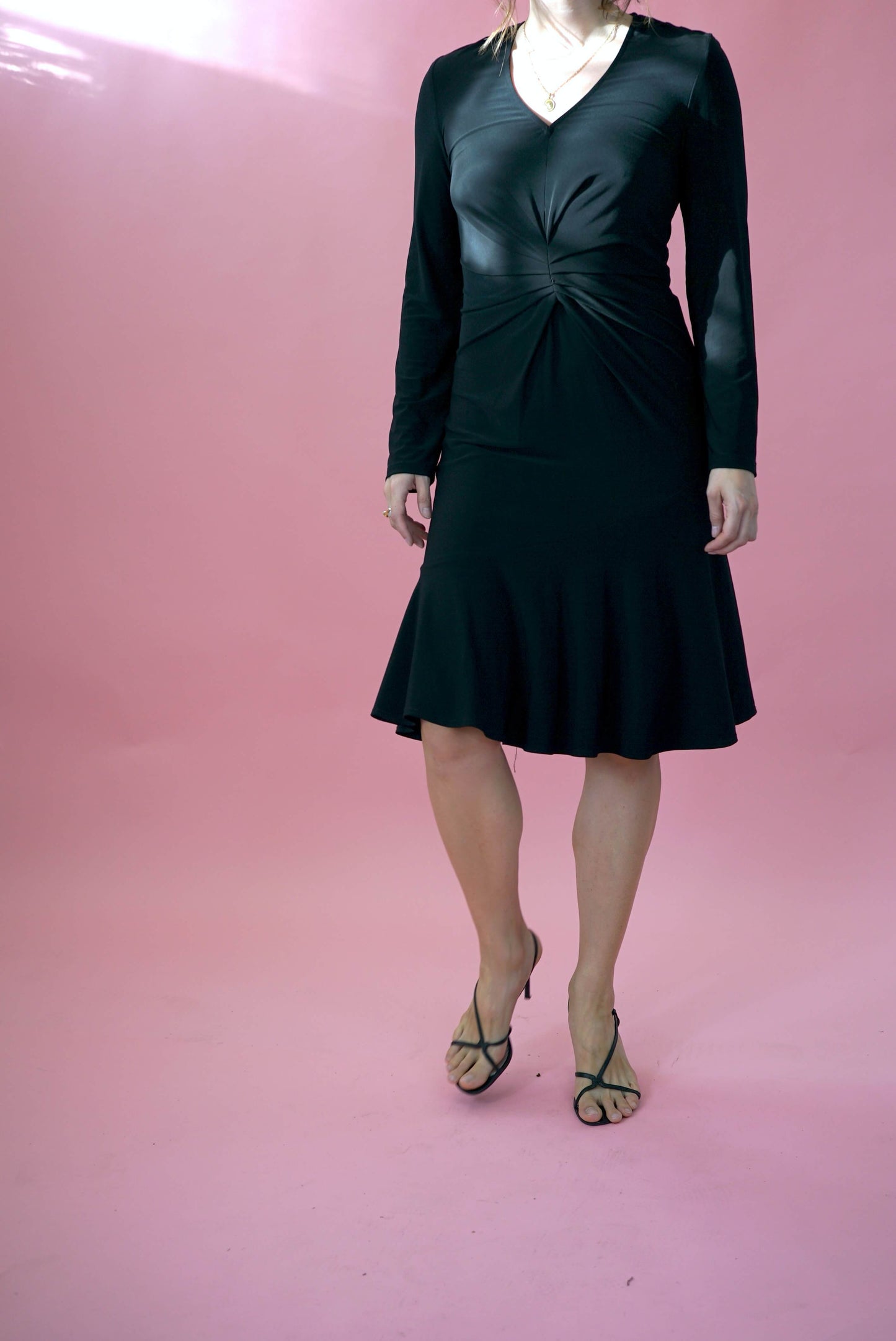 Black Elegant Dress Jersey Midi Dress Long Sleeves Vintage UK Size 12/ EU 40
