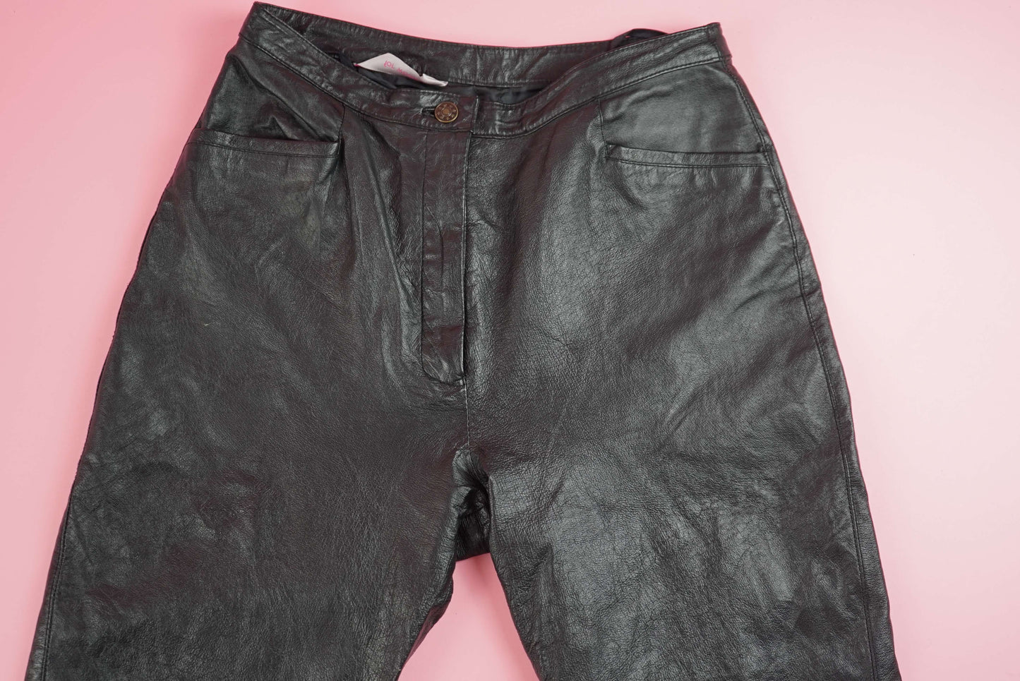 Black High Waisted Women's Leather Trousers Vintage Size M W31-32 UK Size 12 | EU size 42