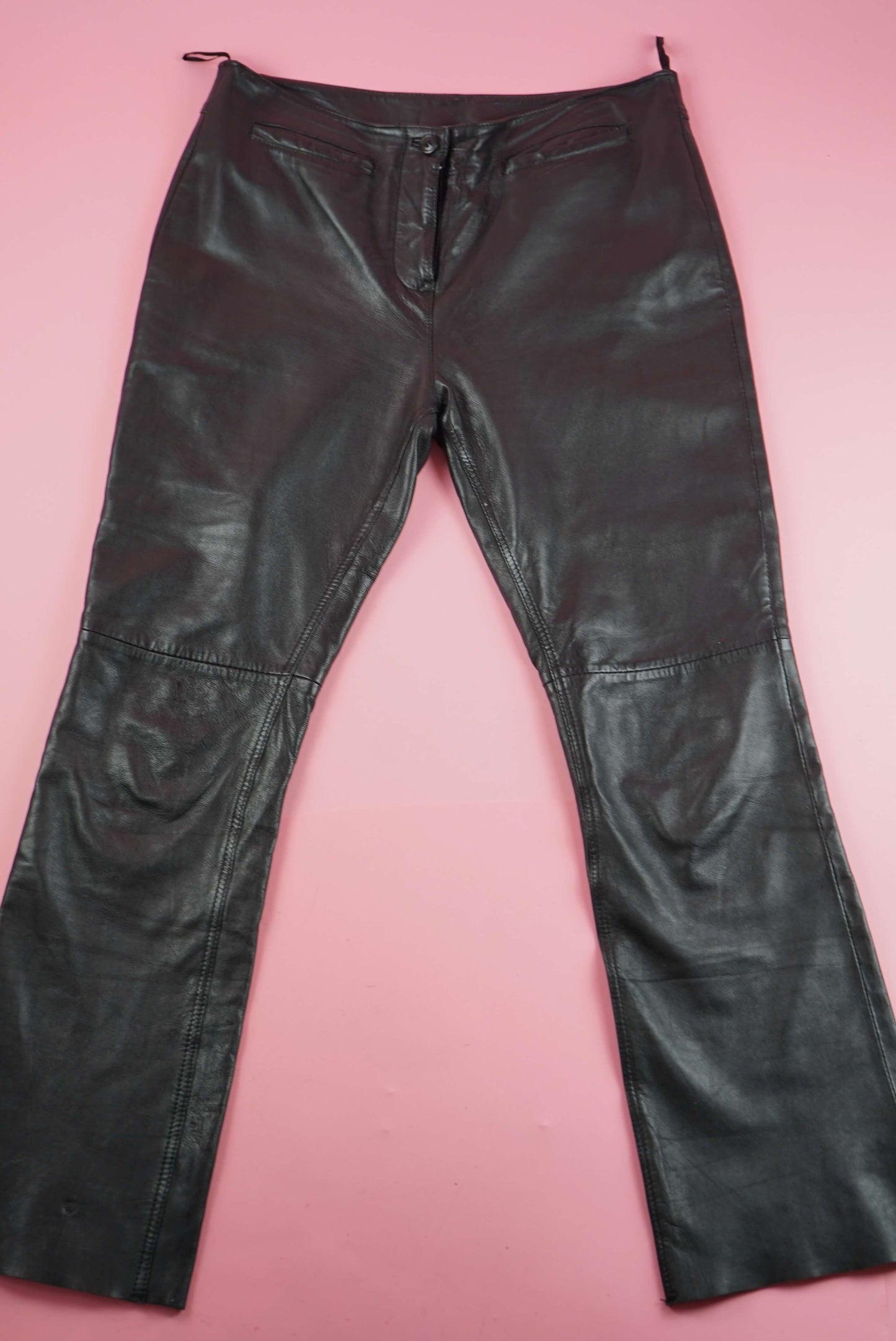 Black Soft Leather Trousers Vintage Bootcut L-XL W35-36 UK Size 16-18 | EU size 46-48
