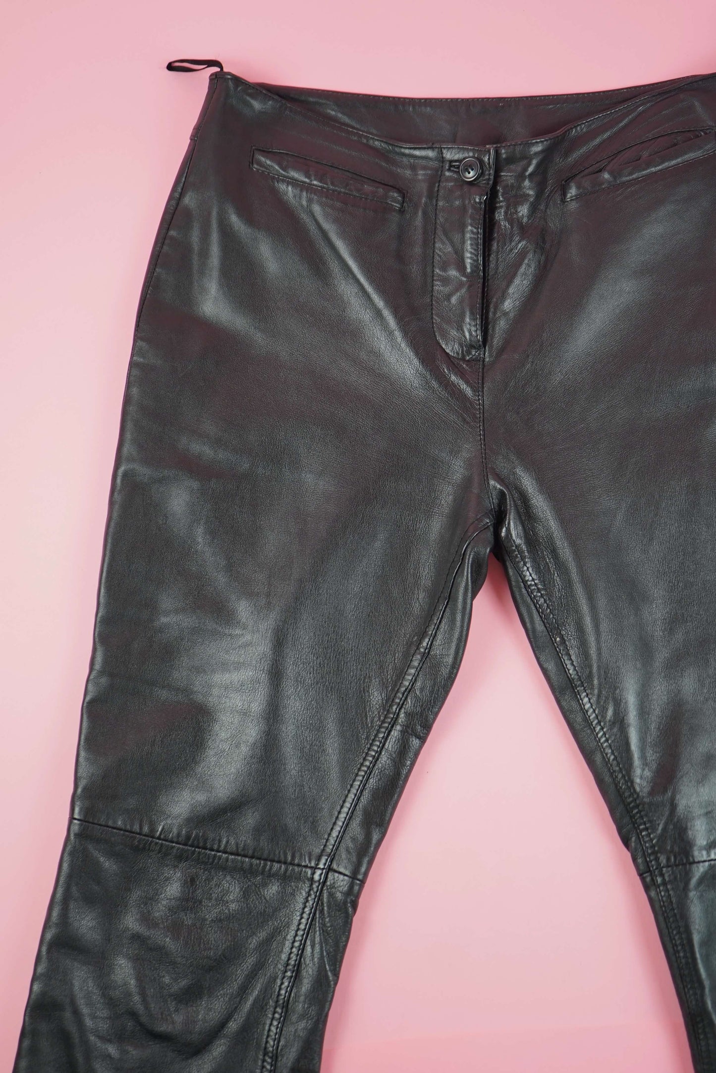 Black Soft Leather Trousers Vintage Bootcut L-XL W35-36 UK Size 16-18 | EU size 46-48