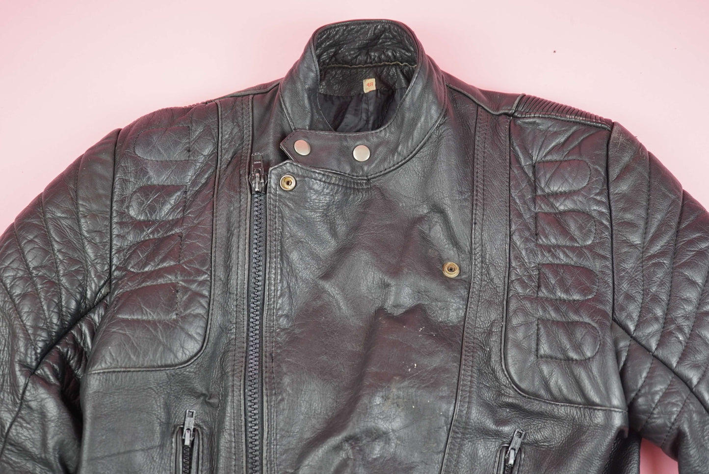 Black Vintage Leather Biker Jacket Motorcycle Jacket Size M