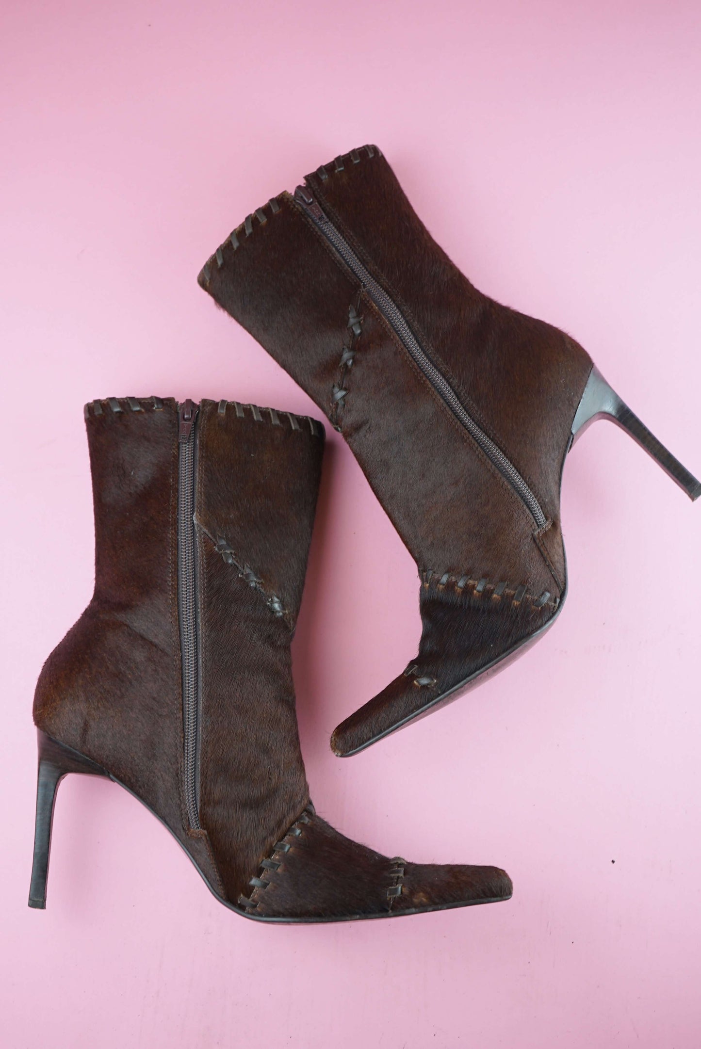 Brown Cowhide Vintage Stiletto Boots UK Size 5/ EU 38