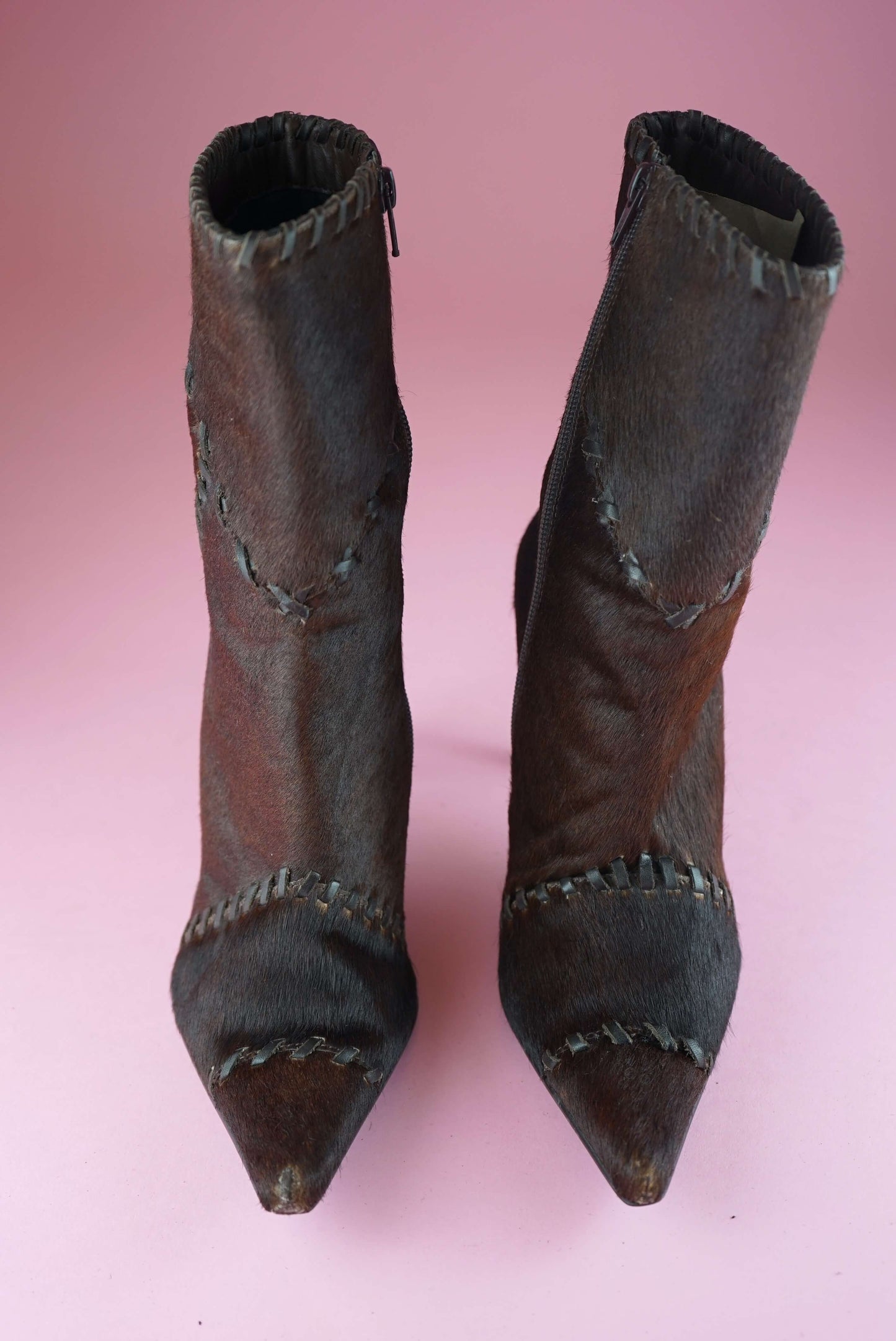 Brown Cowhide Vintage Stiletto Boots UK Size 5/ EU 38