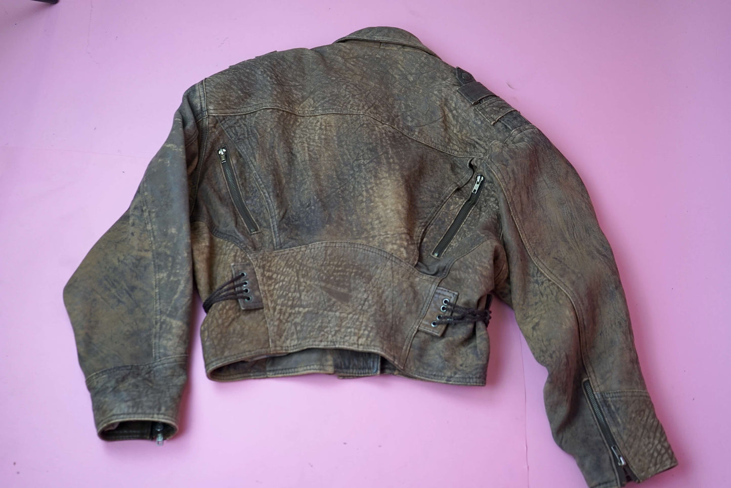 Brown Distressed Leather Jacket Vintage Biker Jacket 80s 90s Size M UK Size 10-12/ EU 40-42