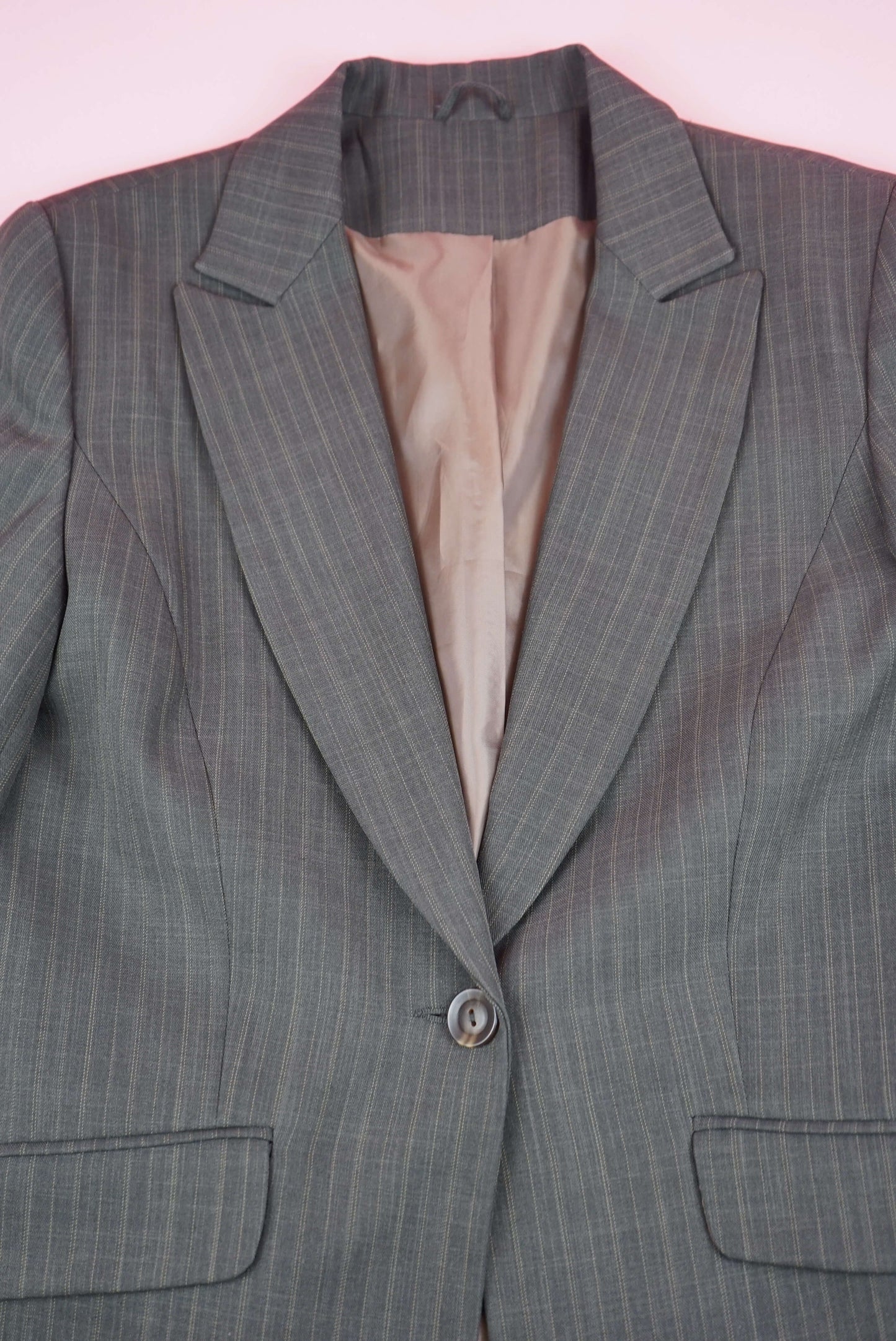 Brown Pinstripe Womens Blazer Suit Vintage Two Piece Suit Set Low Rise Trousers Suit Size M-L