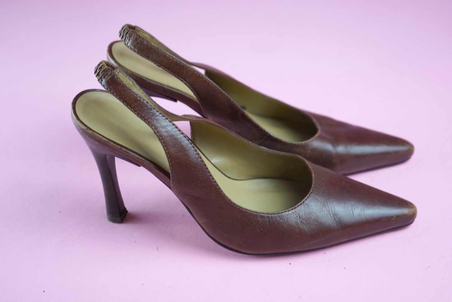 Brown Slingback Vintage Heels Pointed Toe UK Size 3-3.5/EUR 36-36.5