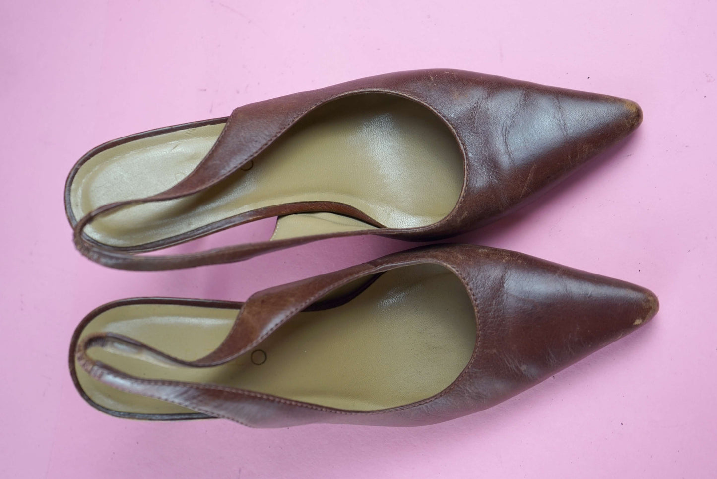 Brown Slingback Vintage Heels Pointed Toe UK Size 3-3.5/EUR 36-36.5