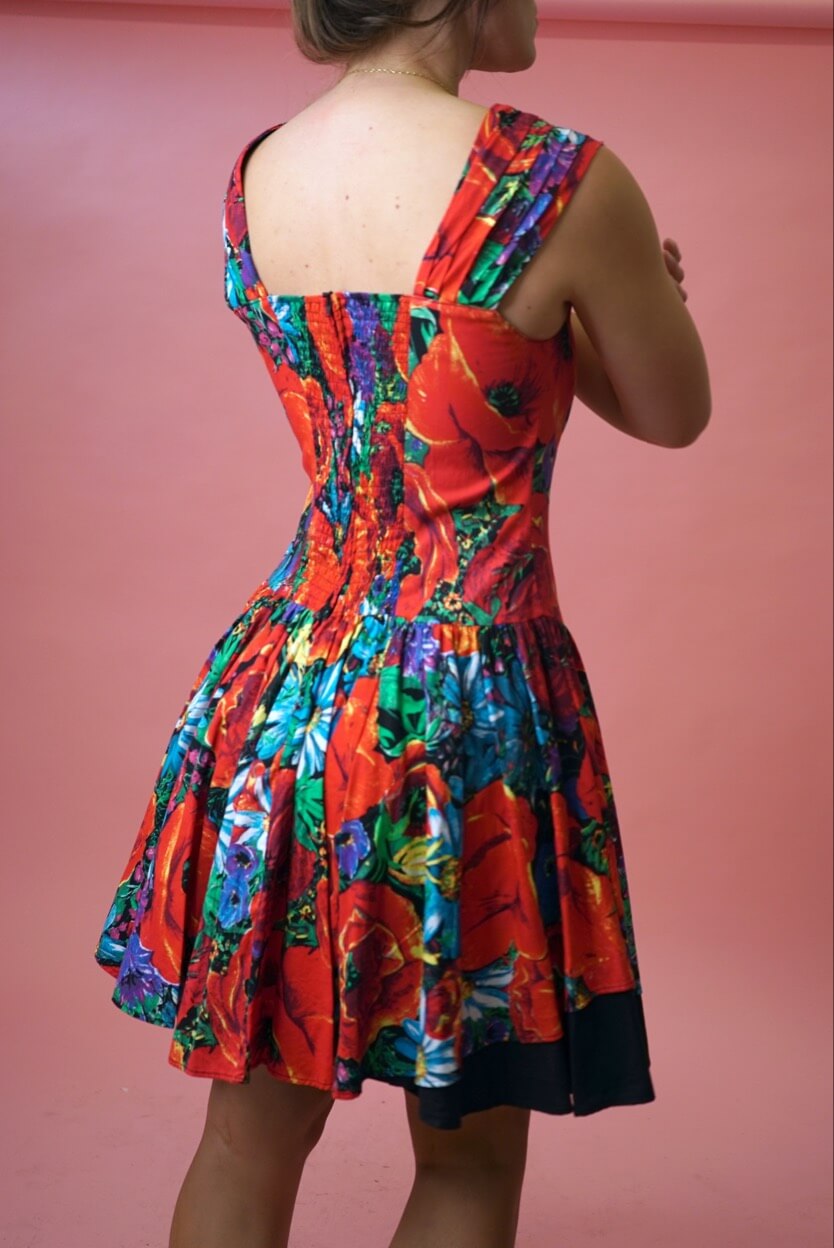 Cute Sicilian Dress Italian Floral Summer Dress Poppy Print Ruffle Dress 100% Cotton UK Size 12-14/ EU 40-42