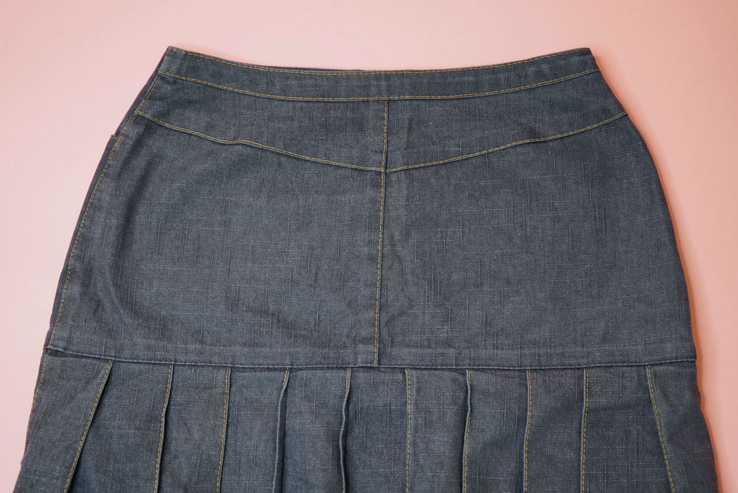 Denim Midi Skirt Pleated Fishtail 90s Y2K Dark Academia Dark Denim W30-32