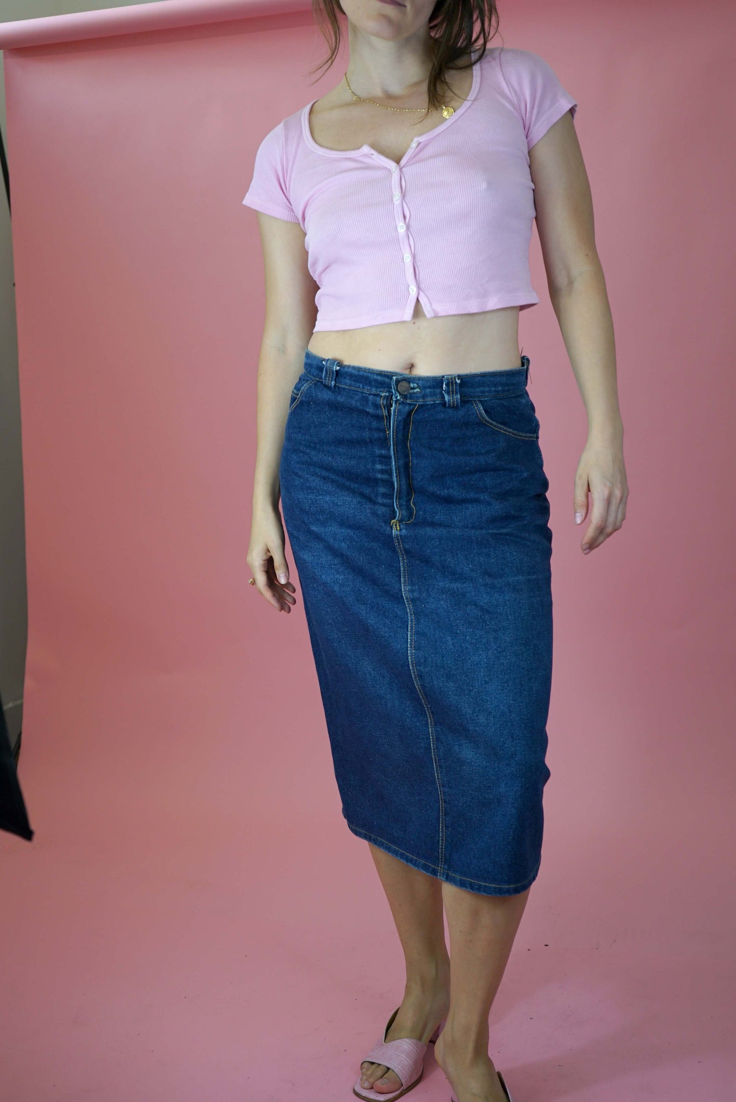 Denim Midi Skirt Vintage Y2K 90s Awkward Length W31-32 Size M