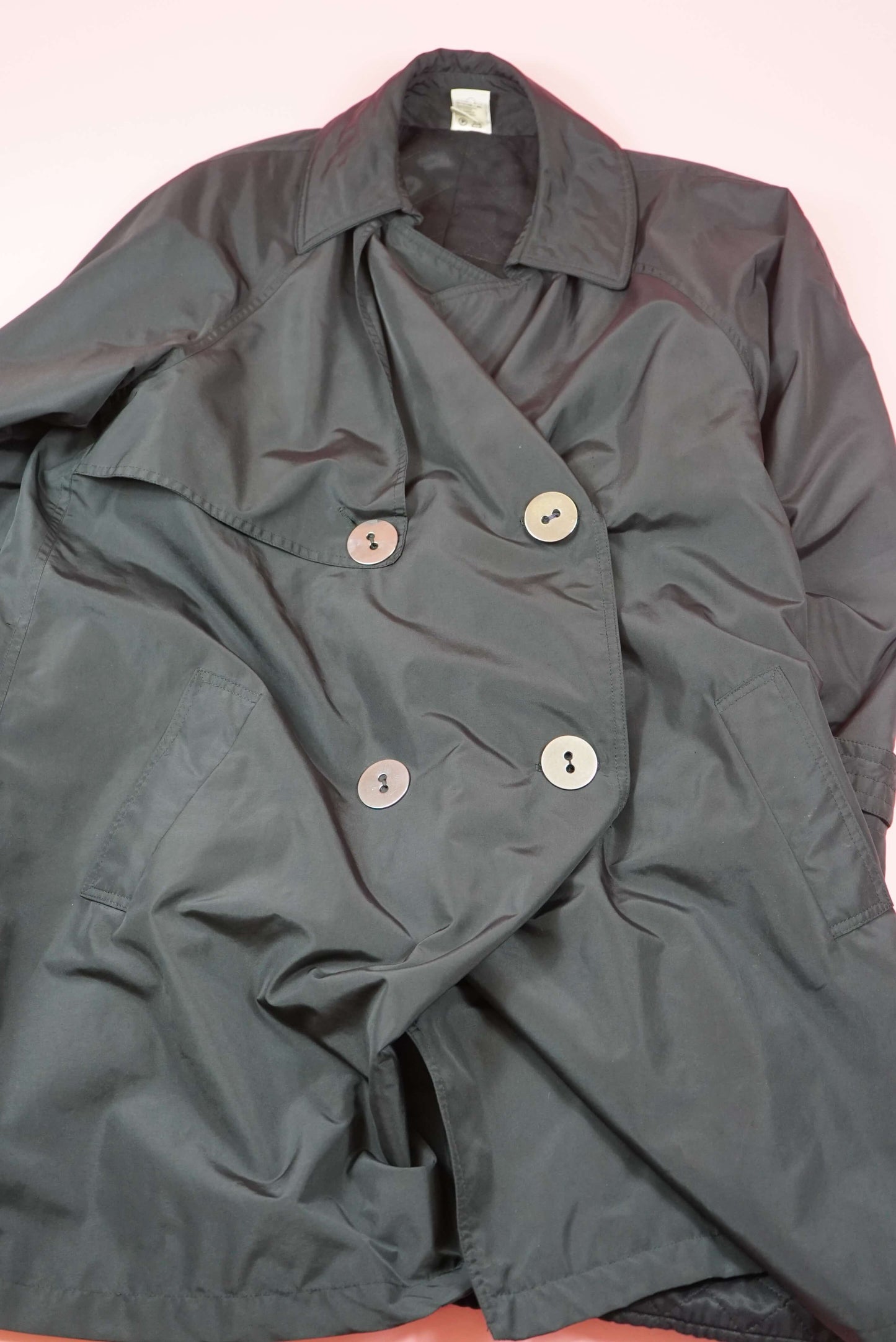 Krizia Black Womens Overcoat Double Breasted Trench Trapeze Coat Mid Length Size XL UK Size 14-16 EU 42-44