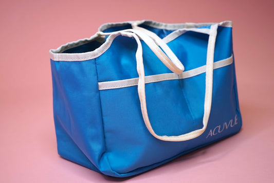 Large Nylon Shoulder Bag Blue Retro Beach Bag Tote Bag