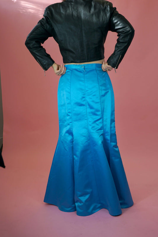 Long Mermaid Skirt Vintage Blue Fish Tail Maxi Skirt Size XS W24-25 / UK Size 6/ EU 34