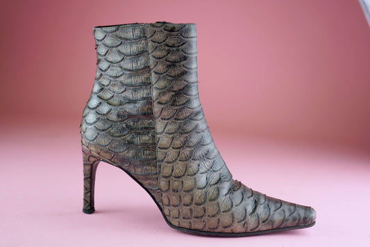 Snakeskin Womens Ankle Boots Genuine Leather UK Size 4-4.5/ EU Size 37-37.5