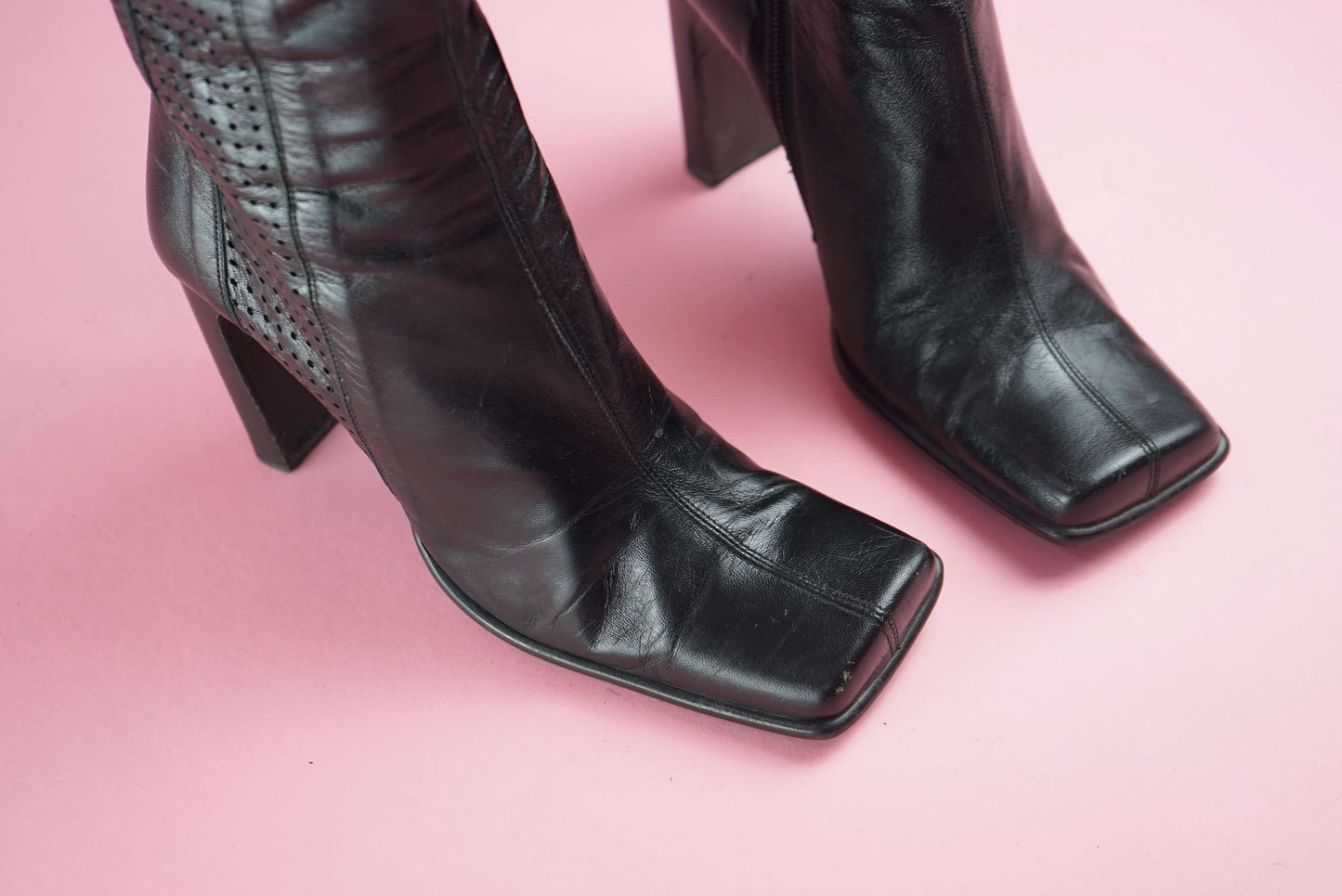 Square Toe Black Vintage Boots High Heel UK Size 6.5-7/EU 39.5-40