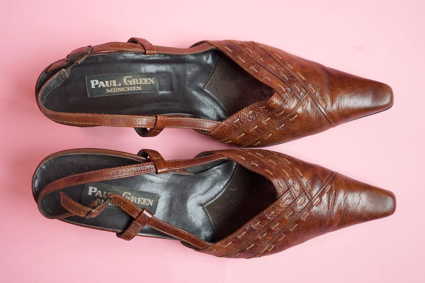 Vintage Brown Slingback Heels Pointed Toe | Paul Green Munchen | Size 4-4.5/ 37-37.5