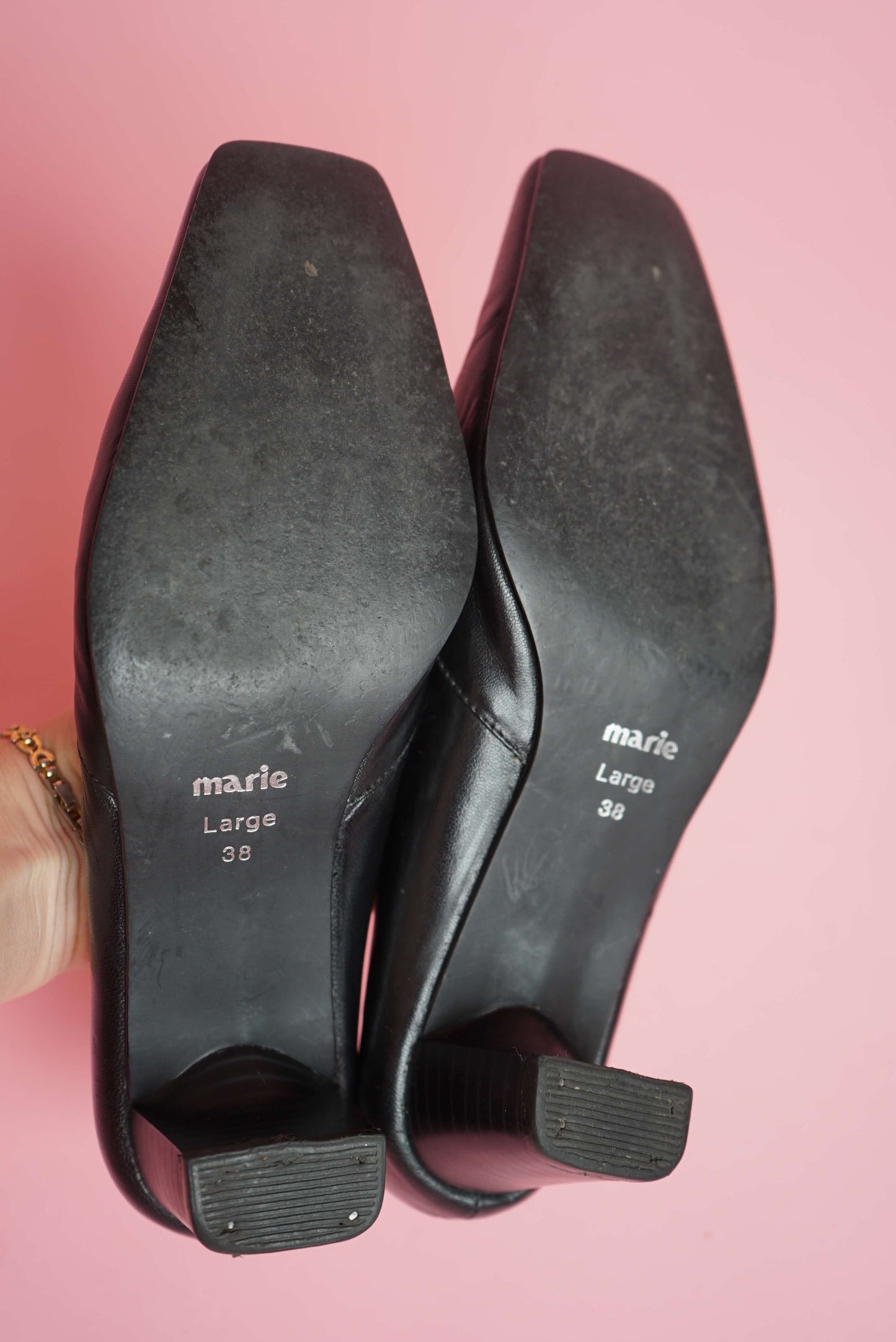 Vintage Black Court Shoes With Elastic Strap Detail On Top Square Toe Size 5-5.5/38-38.5