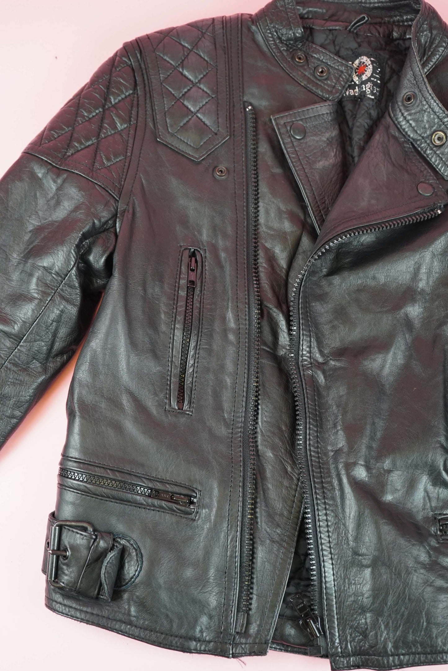 Vintage Black Womens Motorcycle Leather Jacket Biker Size XS-S