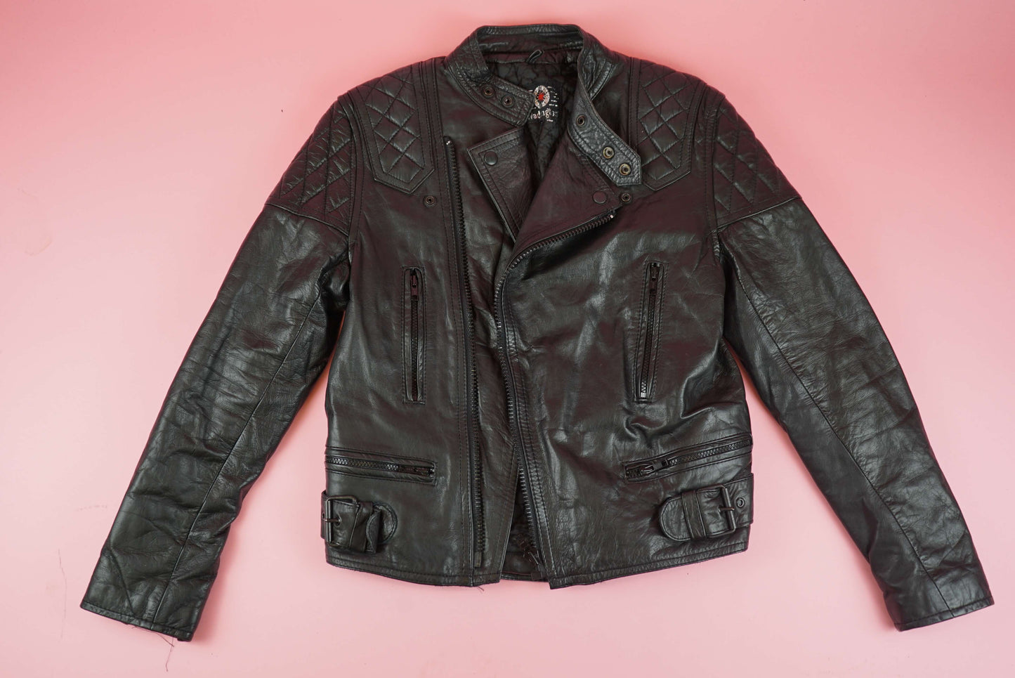 Vintage Black Womens Motorcycle Leather Jacket Biker Size XS-S