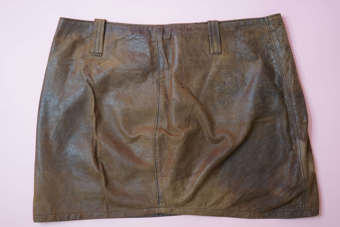 Vintage Brown Faded Leather Mini Skirt With Pockets Size W27-28 S