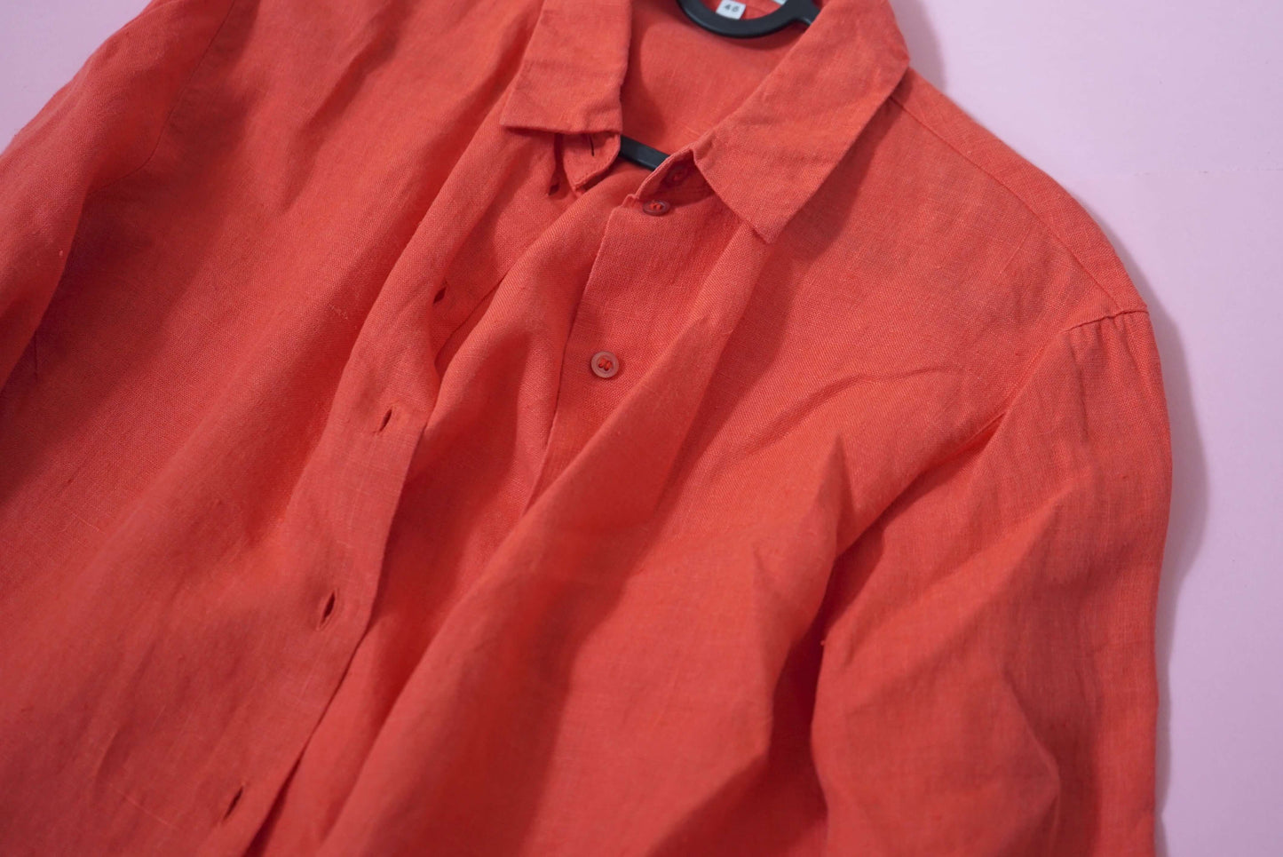 Vintage Coral Red 100% Linen Women's Shirt Size L