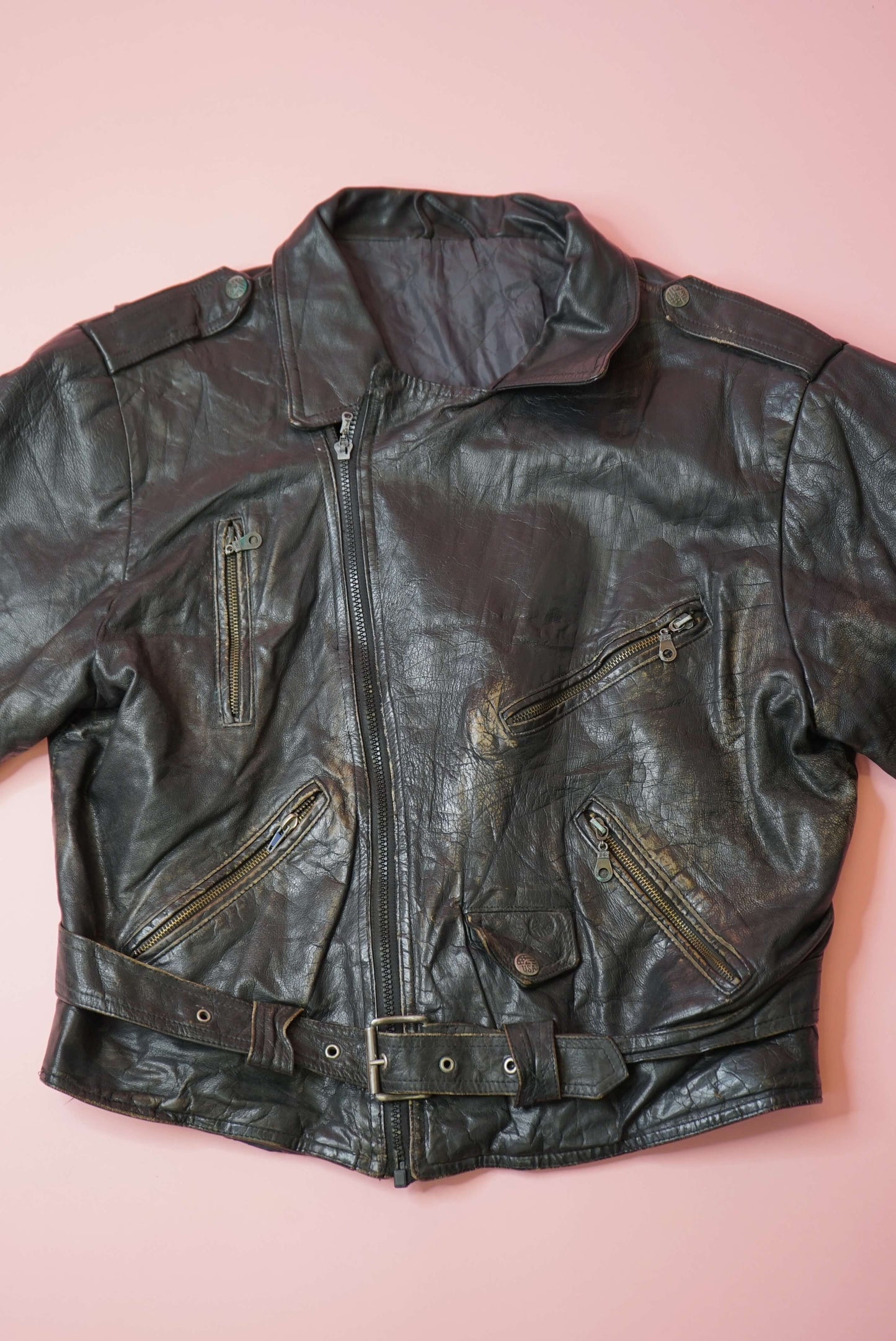 Vintage Leather Biker Jacket Black 90s Leather Motorcycle Jacket Size XL