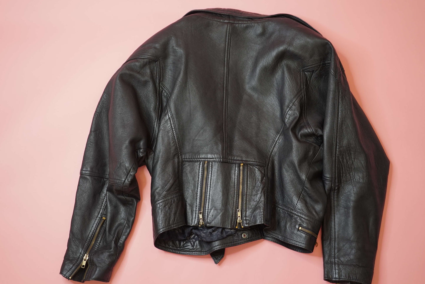 Vintage Leather Biker Jacket Black 90s Cropped Size M-L