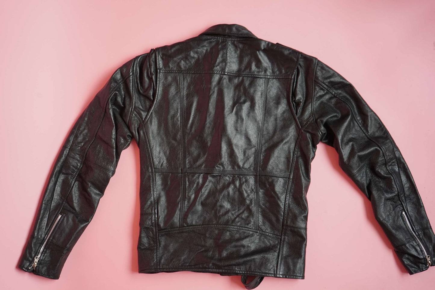 Vintage Motorcycle Leather Jacket Black Size S-M