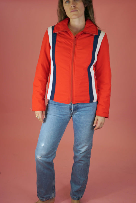 Vintage Retro Puffer Jacket Red Ski Winter Jacket Size S-M / UK 8-12/ EU 36-40