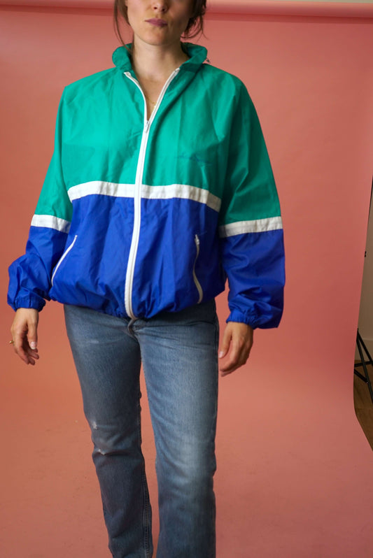 Vintage Shell Tracksuit Jacket Retro Windbreaker Blue Green Size L-XL