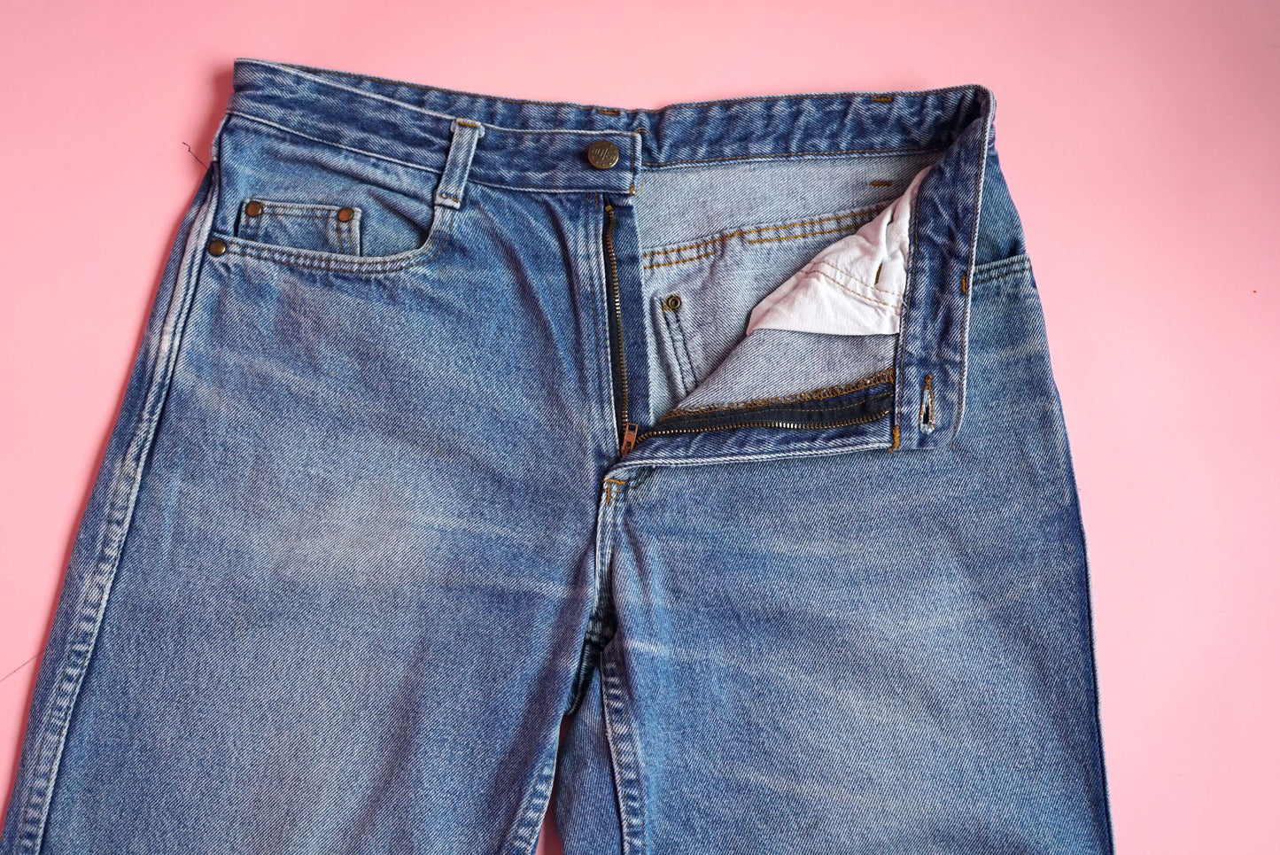 Vintage Wide Leg Denim Jeans Faded Medium Blue W32-33
