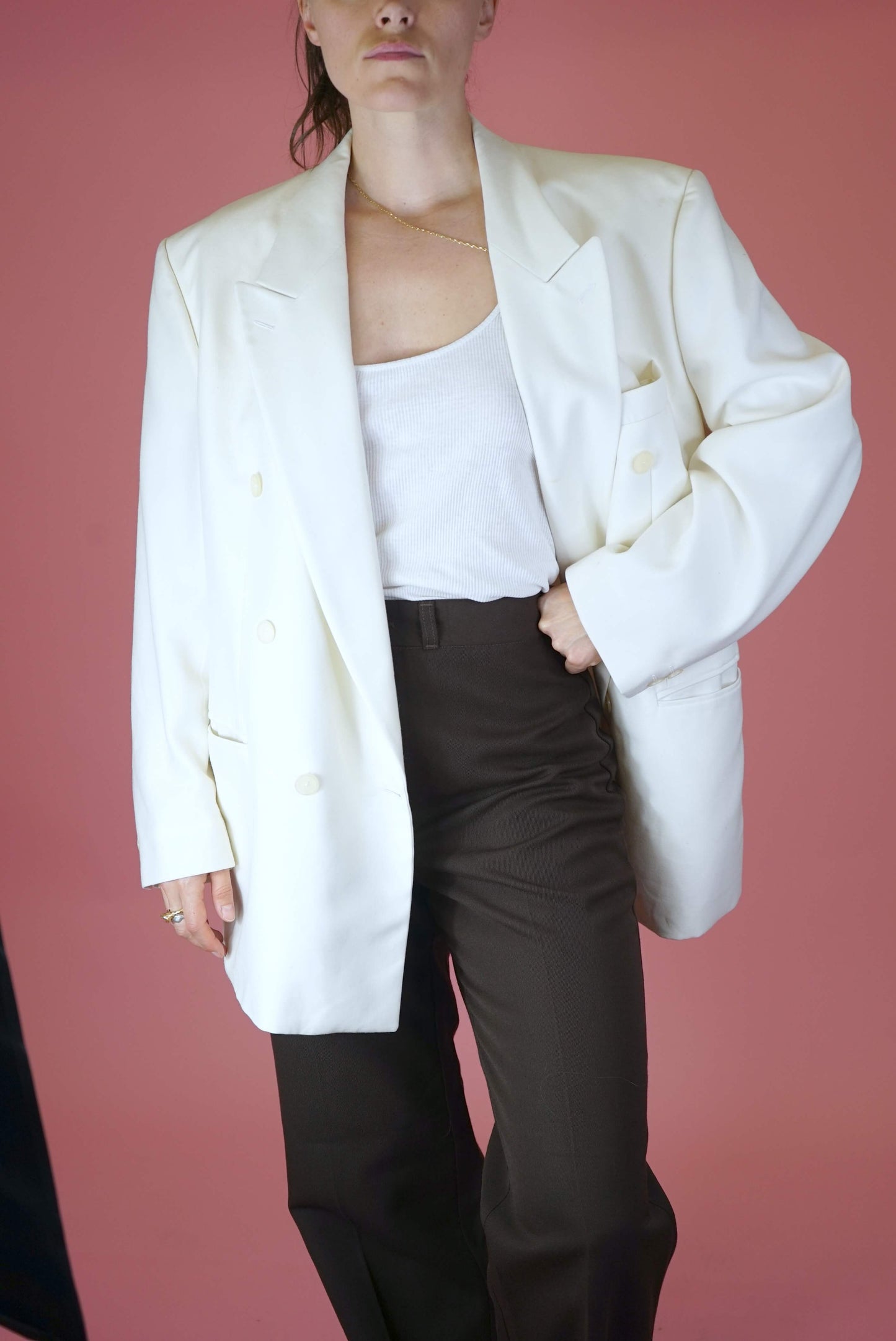 White Vintage Double Breasted Blazer Suit Jacket Size L-XL