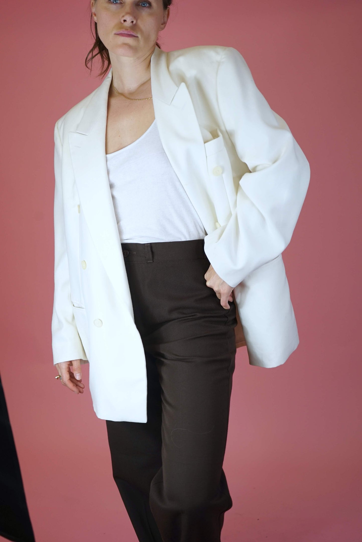 White Vintage Double Breasted Blazer Suit Jacket Size L-XL