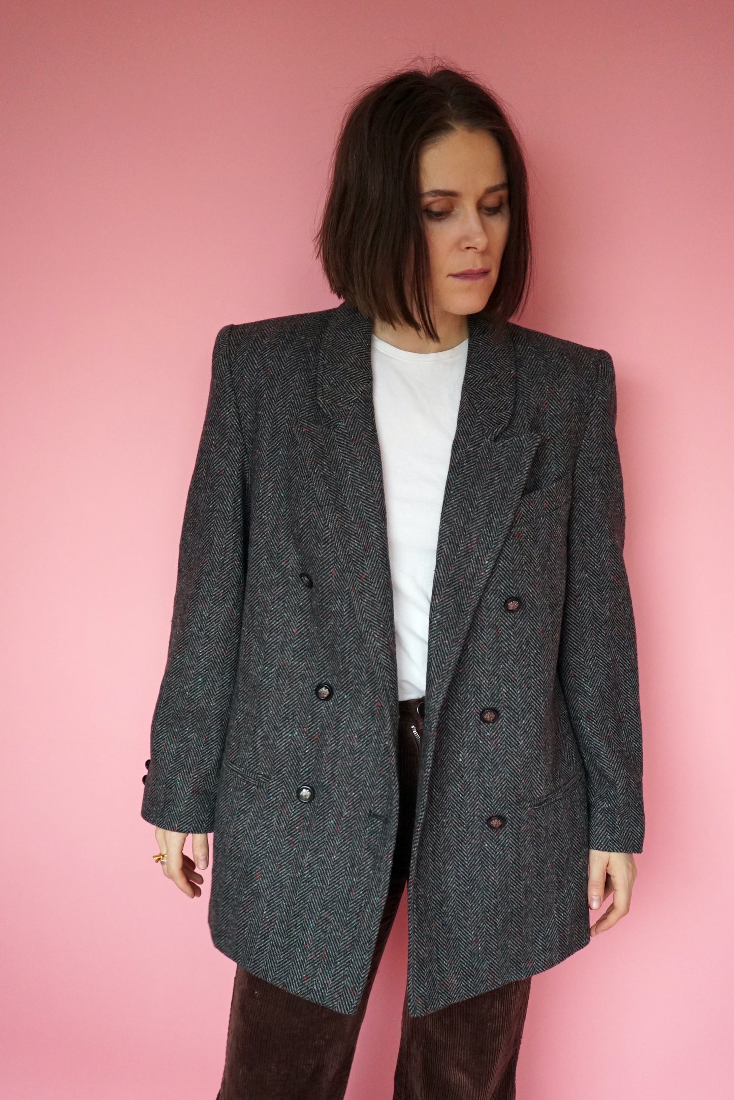 Vintage Grey Blazer/Coat With Structured Shoulders