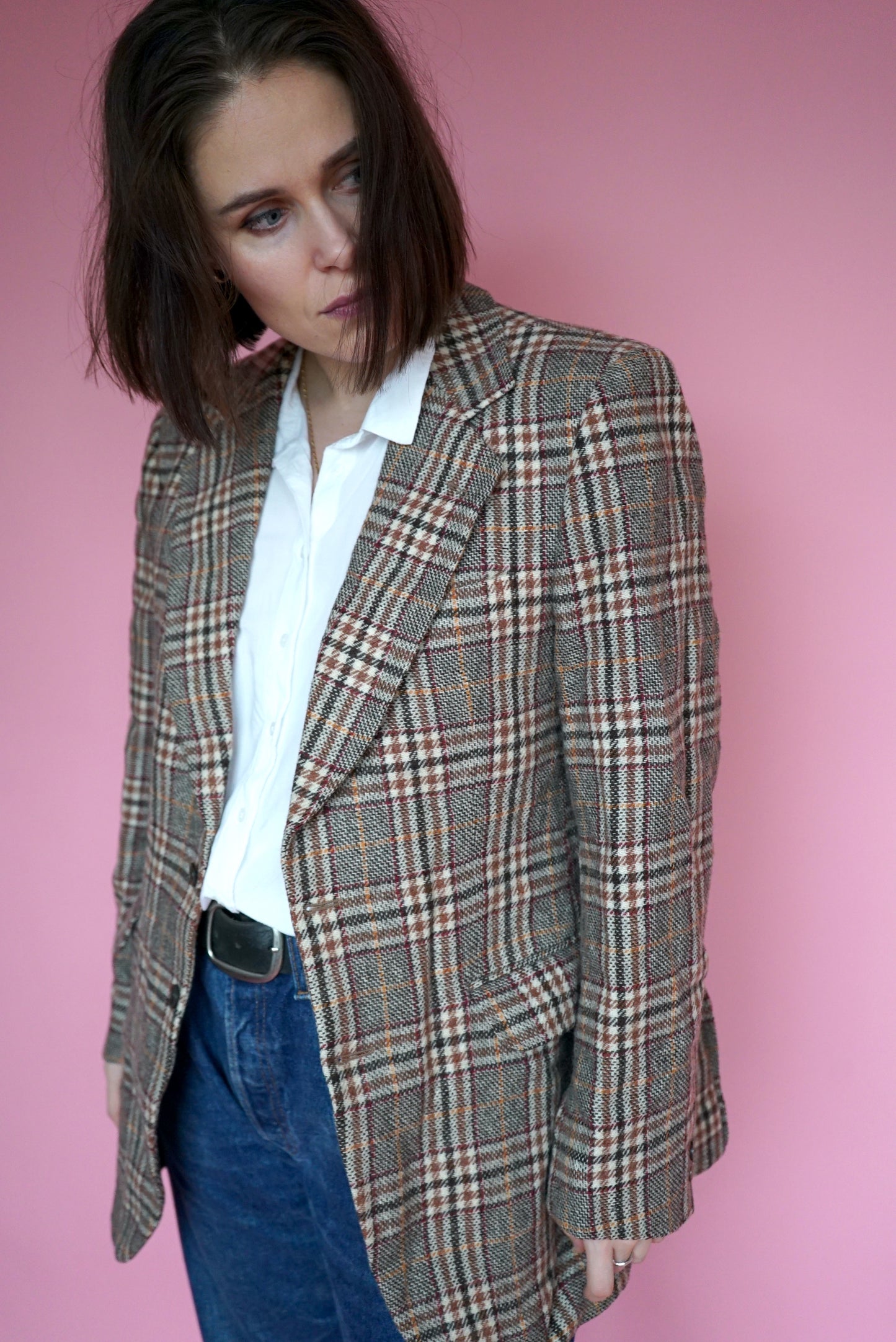 Vintage Wool Check Oversized Blazer