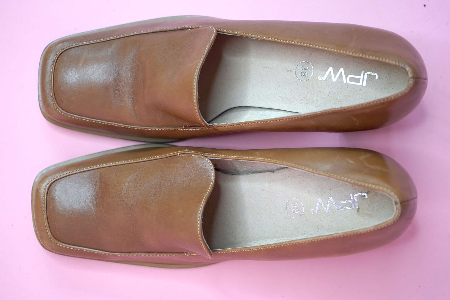 90s Vintage Brown Square Toe Leather Penny Court Shoes Size 4/37