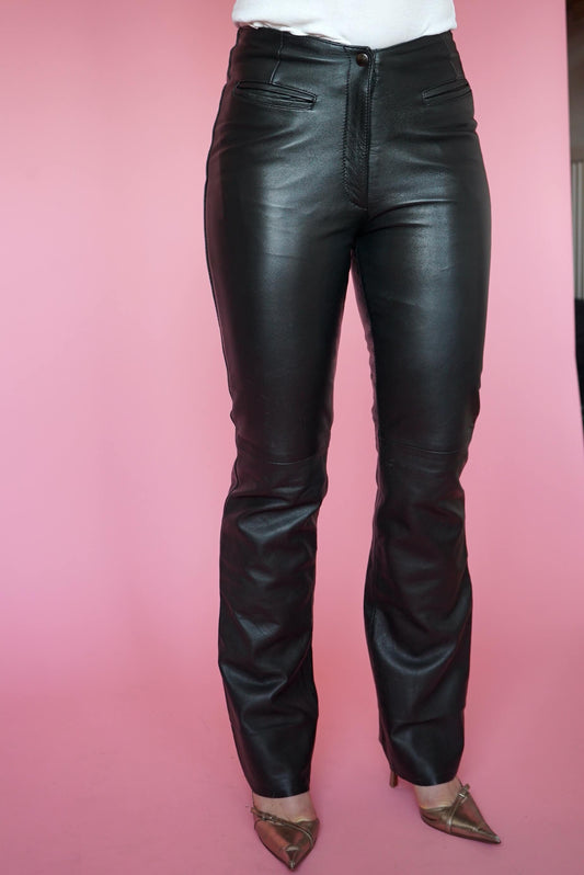 Vintage Black Leather Trousers Size 8