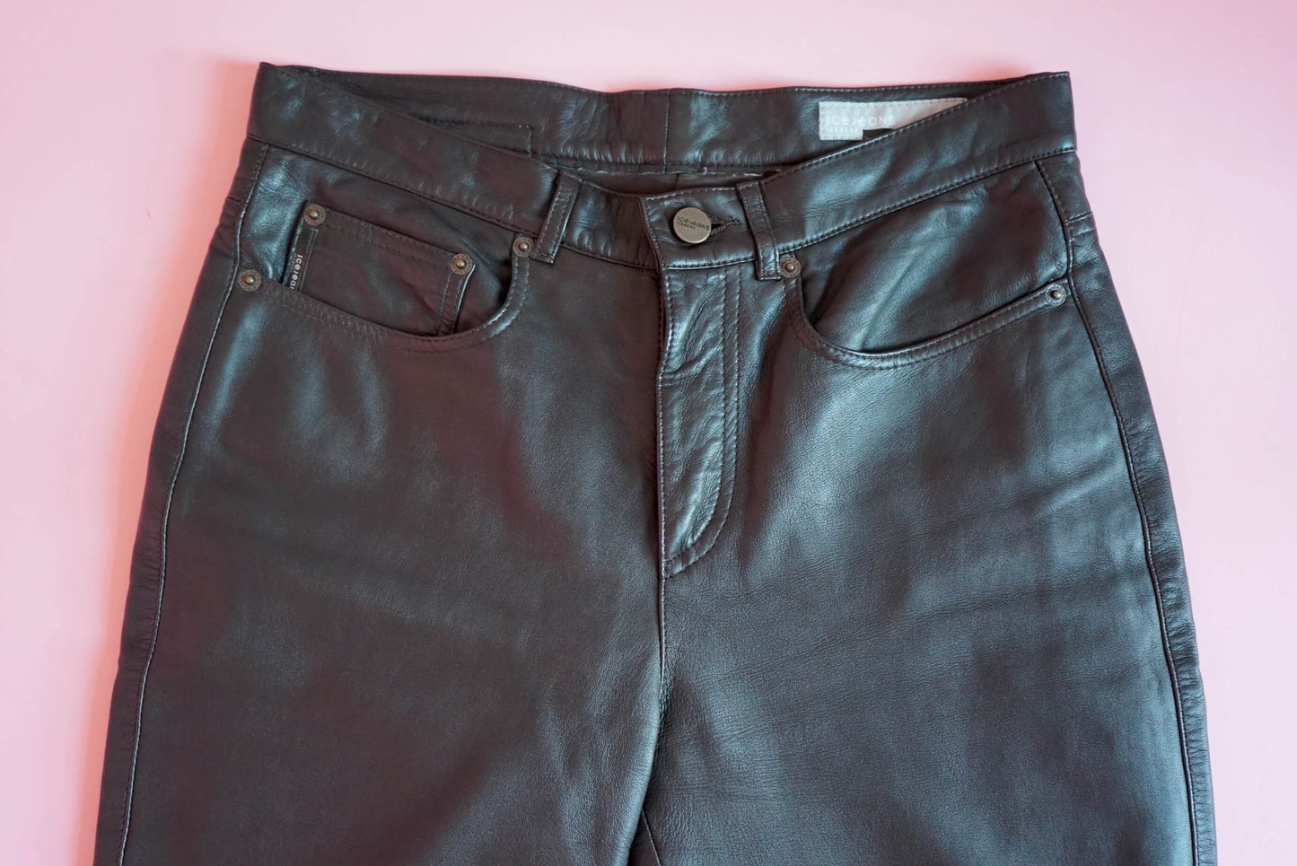 Iceberg Chocolate Brown Soft Leather Trousers Size S