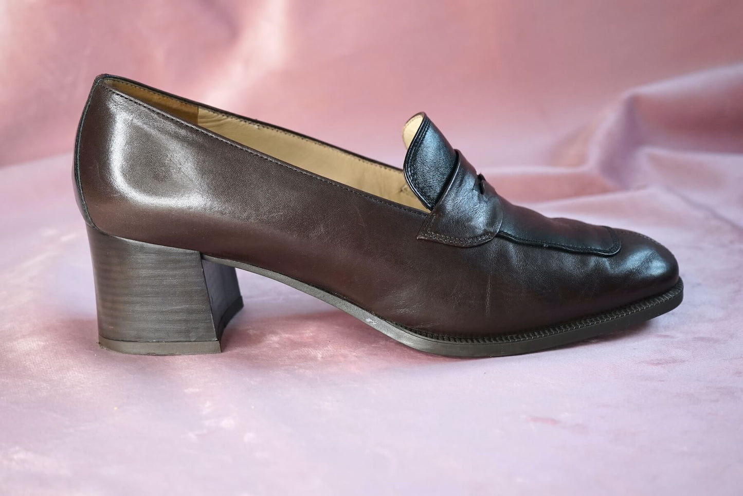 Salamander Vintage Leather Penny Court Shoes Black/Brown Size 7.5/40.5