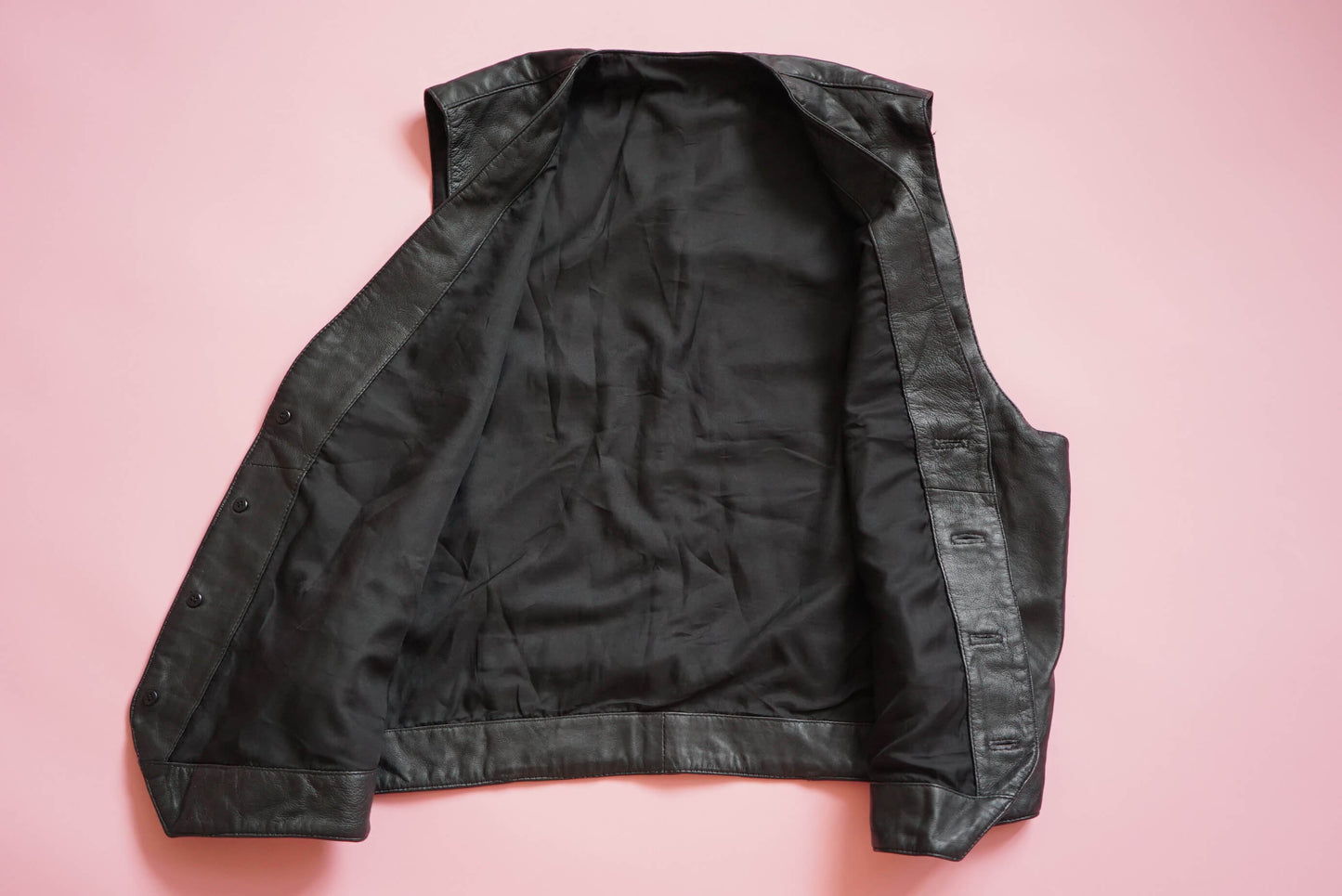 Vintage Black Soft Leather Waistcoat Size XL