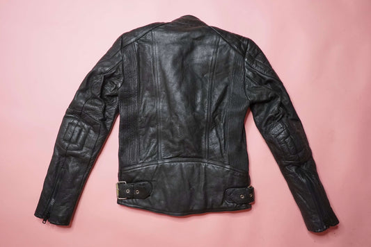 Vintage Black Women's Motorcycle Leather Jacket Petite Size XS