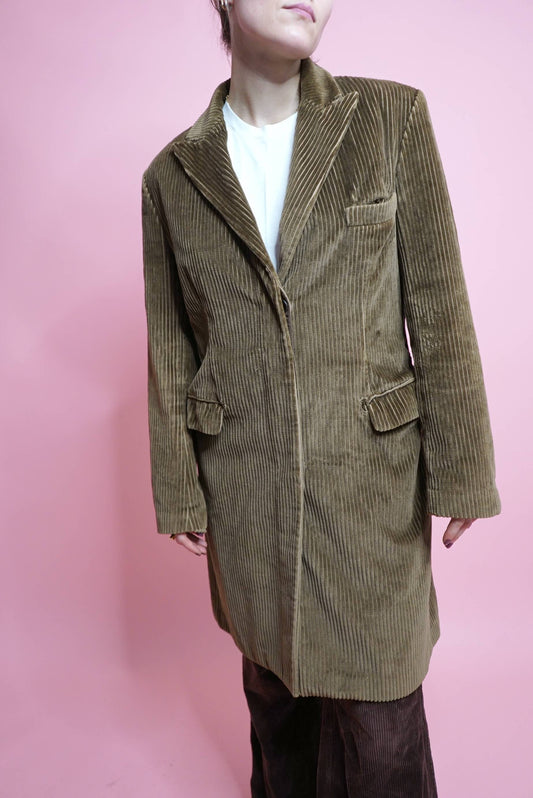 Vintage Brown Corduroy Coat/Long Line Jacket Size M-L