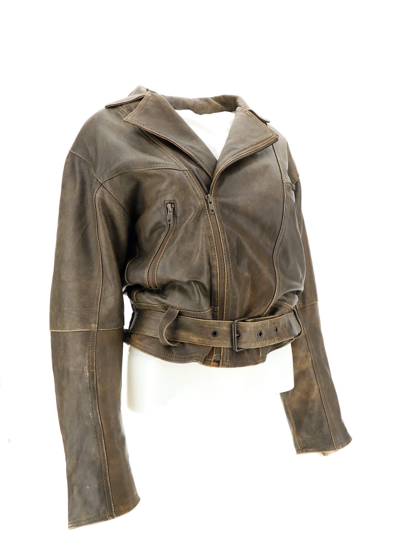 Vintage Distressed Brown Leather Biker Jacket