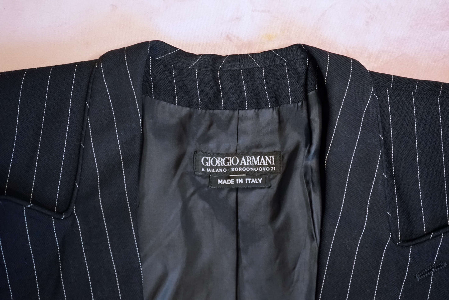 Vintage Giorgio Armani Navy Pinstripe Women's Fitted Blazer Size S-M