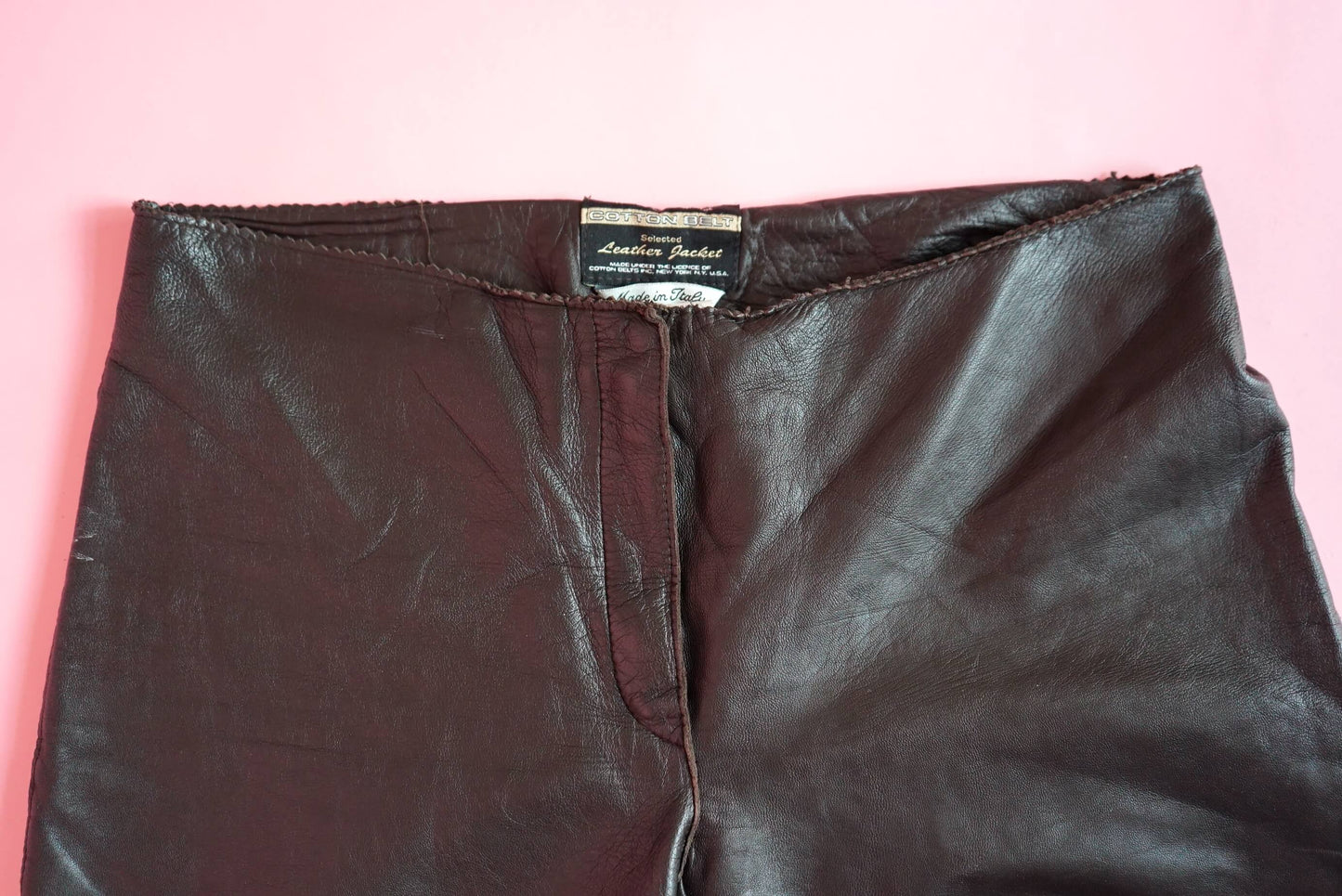 Vintage Low Rise Chocolate Brown Leather Trousers Size 10