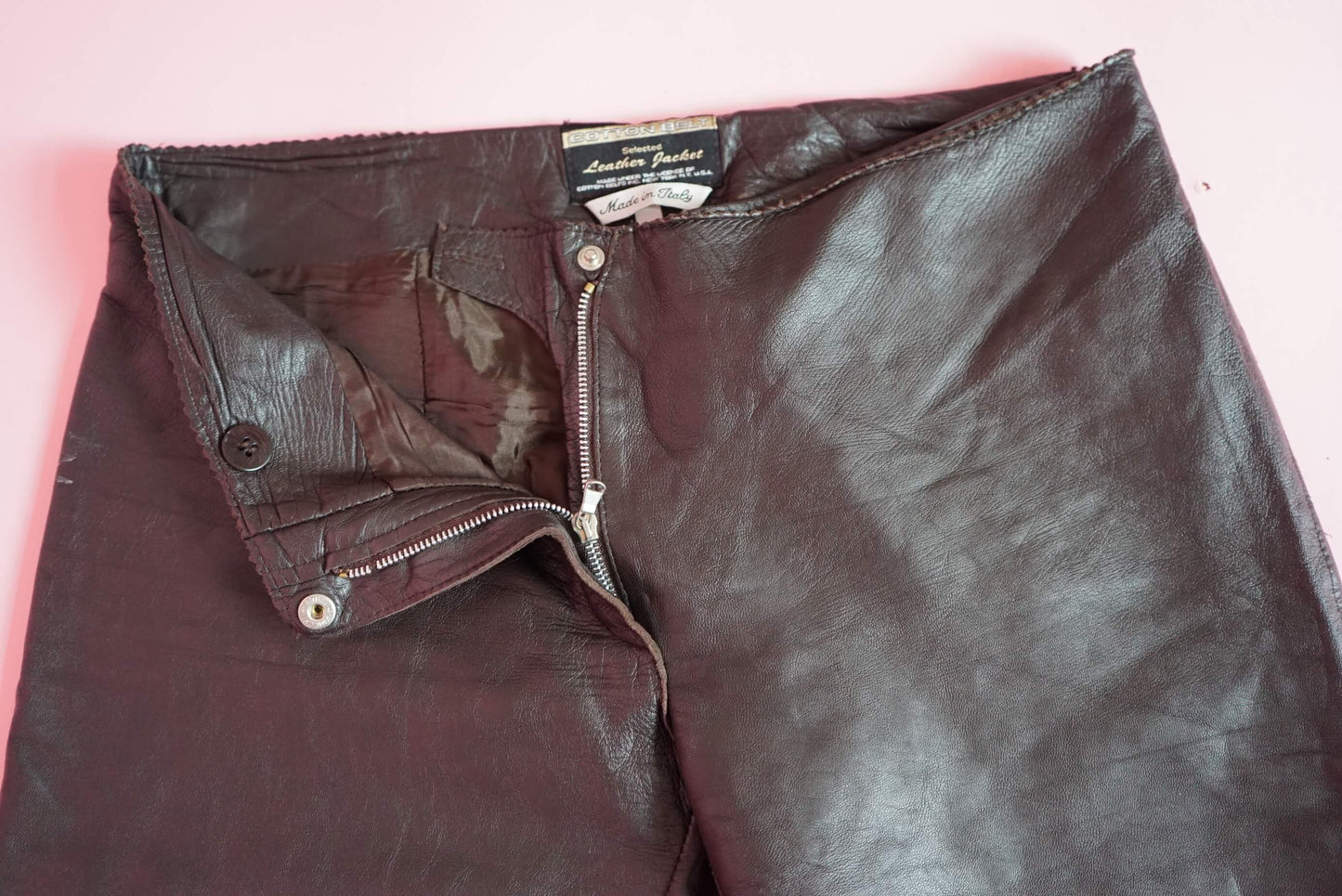 Vintage Low Rise Chocolate Brown Leather Trousers Size 10