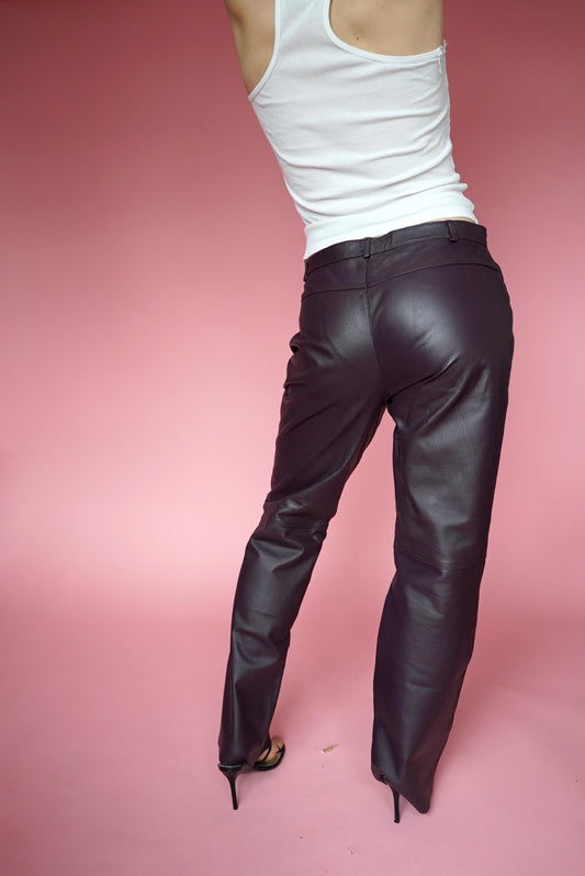 Plum Vintage Leather Trousers Size 12